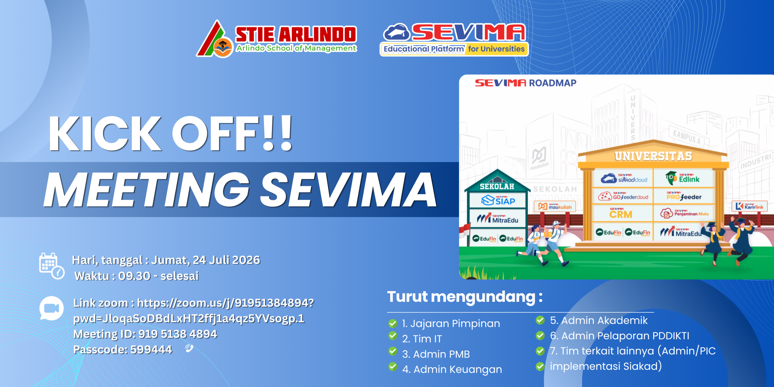Kickoff Meeting STIE Arlindo Awali Transformasi Digital dengan Sistem Akademik Berbasis SEVIMA